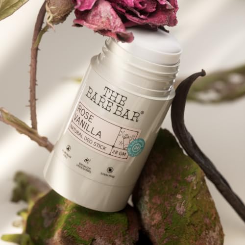 Image of The Bare Bar Rose Vanilla Natural Deodorant Stick 28g | Up to 24-Hour Odour Control | Long-Lasting Freshness | Aluminium-Free, Baking Soda-Free | No White Marks, No Staining | For Men & Women