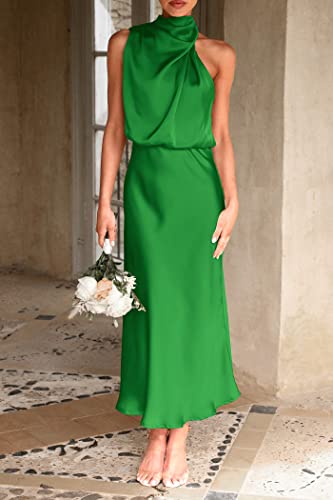 Image of PRETTYGARDEN Women's 2026 Summer Satin Dress Elegant Sleeveless Mock Neck Cocktail Party Maxi Dresses