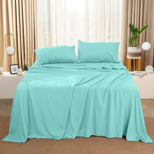 Image of Utopia Bedding Queen Sheet Set - 4 Piece Bed Sheets for Queen Size Bed, Soft and Breathable Microfiber, Includes 1 Fitted Sheet, 1 Flat Sheet and 2 Pillowcases (Spa Blue) (Pack of 2)