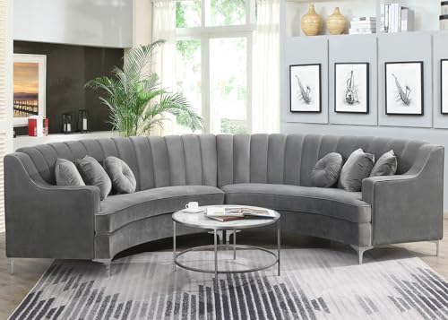 Legend Vansen L Velvet Sofa 141.34” Upholstery Curved Sofa for Living Room, Office, Apartment (Grey)