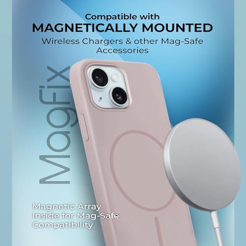 Image of iPhone 15 Silicone Magsafe Case | Shock Proof Design & Camera Protection | Premium Rubberised Apple iPhone 15 Cover (Microfiber Lining) | Magnetic Liquid Silicone - Pink