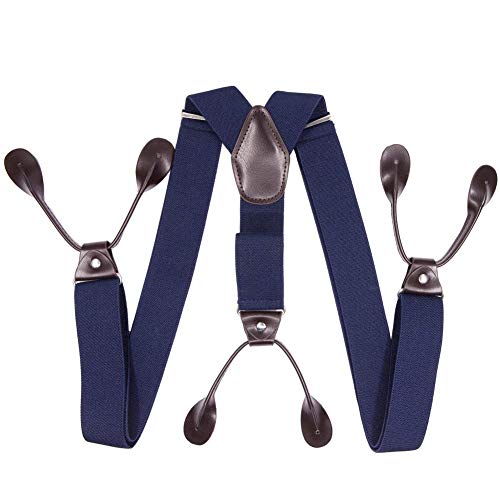 Suspenders For Men Heavy Duty 2 Pack Black And Navy Blue Button Mens Suspenders Y Back Design Men's Jeans Trousers Belt Suspenders With Brown Leather Loop End #TOP3