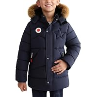 Maeau Boys Down Jacket Faux Fur Hooded Thick Warm Winter Coat Parka Padded Outerwear Sherpa Lined Outdoor Jacket Snow Parka with Pockets Navy 6-7 Years