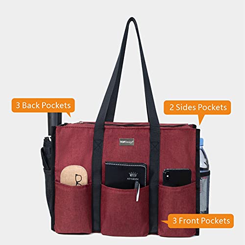 Image of TOPDesign Utility Water Resistant Tote Bag with 13 Pockets, Top Zipper Closure & Thick Bottom Support, for Working Women