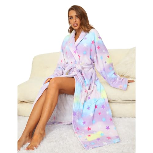 Image of RONGTAI Womens Bathrobe Ladies Fleece Plush Warm Long Robes Fleece Nightgown Sleepwear