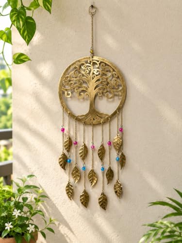 Image of DULI Metal Windchime Wall Hanging, Feng Shui, Wall Art, Wall Decor, PositiveVibes, Rustic Wall Hangings, Wall Art, Diwali Decor, Home Decor, Positive Vibes (Metal-TreeLeafHanging)