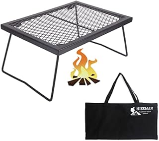HIKEMAN Folding Campfire Grill Grate - Portable Camping Grill Over Fire,Heavy Duty Steel Charcoal Grill with Carrying Bag for Outdoor Camping Kitchen Cooking,BBQ,Picnic (43cm x 31cm)