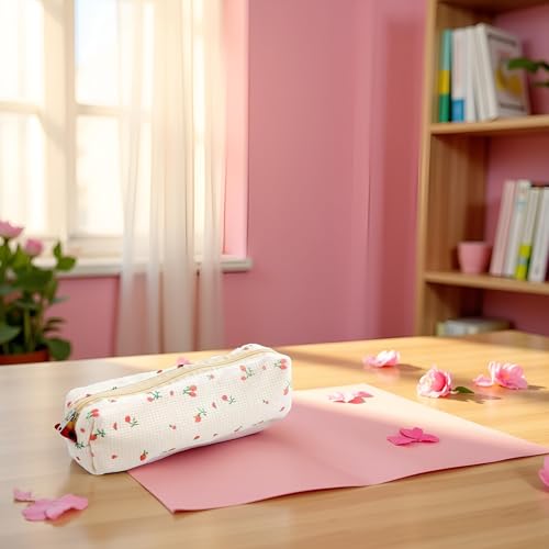 Image of Pink Floral Styl Pencil Bag, Pencil Case, Pen Holder Coin Pouch, Cute Simple Pen Bag, Stationery Organizer Multifunction Makeup Storage Bag, Pen, Pencil and Marker Cases Office Supplies