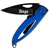 Taschenmesser Stahl blau und schwarz mit Gravur Text - Kleines Taschenmesser blau und schwarz personalisierte graviert