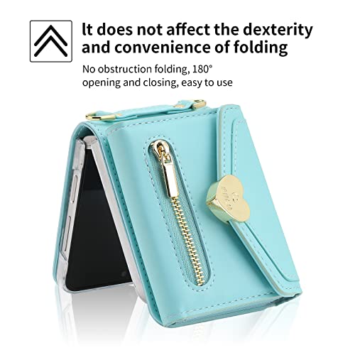 Ximand For Samsung Galaxy Z Flip 3 Case With Love Flip Wallet, Large Capacity For 8 Card Slots, And Long Strap - A Mini, Fashionable Crossbody Bag For Young, Stylish Women Shopping(Z Flip 3,Blue) #TOP6