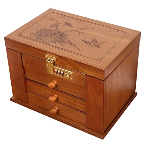 Joyero organizador Joyero Caja de almacenamiento de joyas Caja de almacenamiento de joyas de gran capacidad Caja de acabado retro simple que trae, estante de exhibición de cajones Espejo Organizador