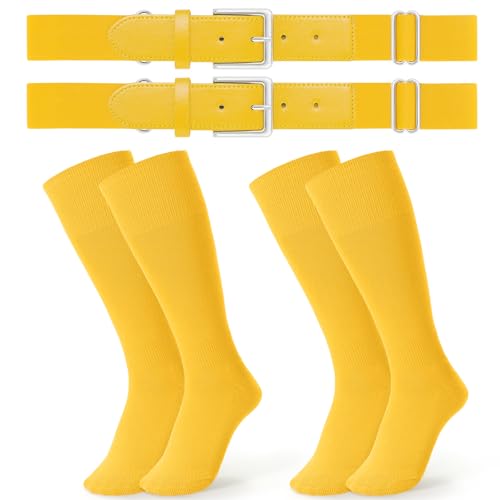 Image of JASGOOD 2 Pack Baseball Socks and Belt Combo Set Softball Socks and Belts Elastic Waist Belt for Youth and Adult Boys