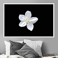 Framed Canvas Wall Art White Flower Portrait Bohemian Dark Dramatic Floral Multicolor Petal Photography Portrait - 16x24 inches