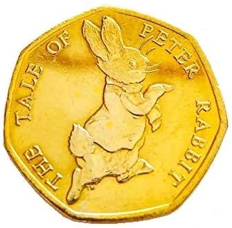 2017 24K carat Gold Plated The Tale Of Peter Rabbit 50p Fifty Pence Coin with Capsule Airtite Holder