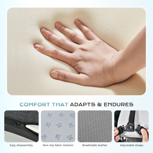 Image of Coverado 2-in-1 Lumbar Support Headrest Pillow, Adjustable-Height Velcro Design Car Neck Pillow, Ergonomic Memory Foam Back Support for Car, PU Leather Cushion for Neck Back Pain Relief, Blackgray