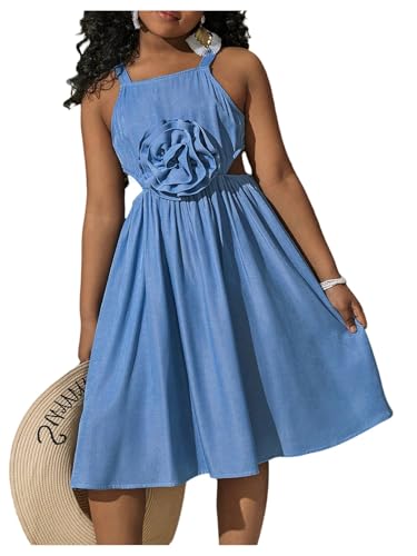 Floerns Girl's 3D Floral Short Dress Cut Out Sleeveless Flared Swing Summer Dresses