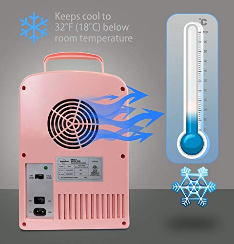 Koolatron Retro Mini Portable Fridge, 4L Compact Refrigerator For Skincare, Beauty Serum, Face Mask, Personal Cooler, Includes 12V And Ac Cords, Desktop Accessory For Home Office Dorm Travel, Pink #TOP7