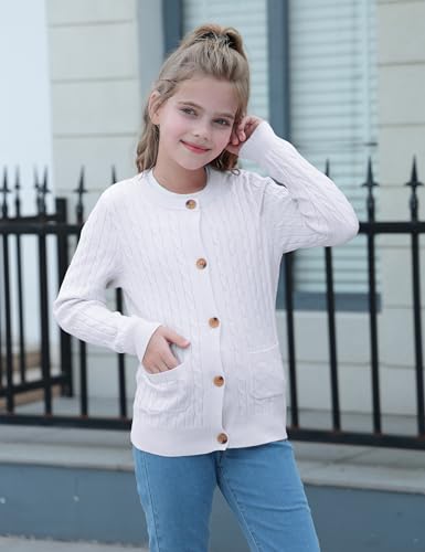 Girls Cardigan Long Sleeve Button Front Sweater Toddler Kids Knit School Uniforms Sweaters with Pockets 3-12 Years