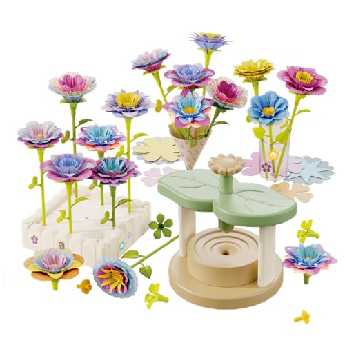 Kit de fabricación de flores - Ramo de tela, 1 juego botánico para arte creativo, paquete colorido con tallos flexibles, juguete educativo, proyecto de jarrón hecho a mano para escuelas, campamentos y