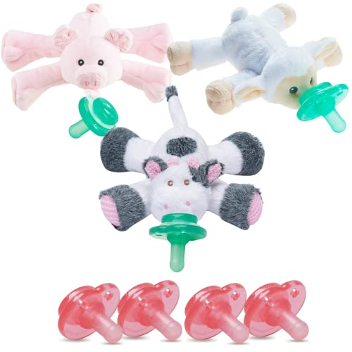 Image of Nookums - Farm Animals Paci-Plushies Buddies - Adapts to Name Brand Pacifiers, Suitable for All Ages - 4 Replacement Pacifiers