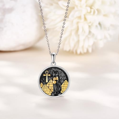 Bastet Sterling Silver Egyptian Cat Pendant Necklace - Ankh Eye of Horus Black Cat Gifts for Women & Men4