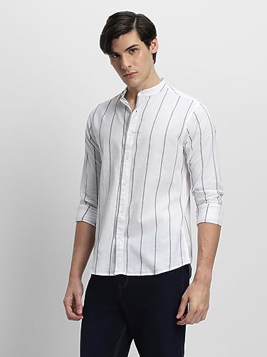 Image of Dennis Lingo Men's Cotton Striped Slim Fit Shirt