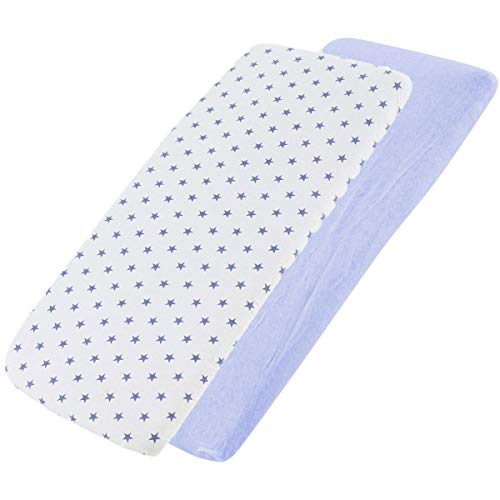 Cot Bed 100% Cotton Jersey Fitted Sheets 140cm X 70cm 1x Blue & 1x Blue Star