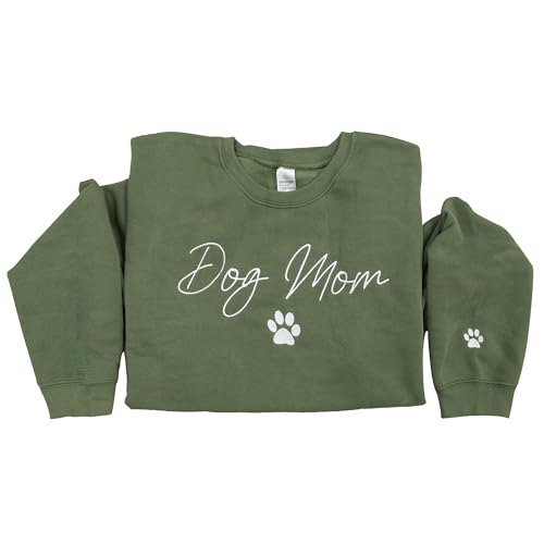 Nani - Dog Mom Mama Mommy Embroidered Crewneck Sweatshirt Paw On Sleeve for Women - Gifts For New Dog Mom Mama Birthday Christmas Mothers Day Valentine Embroidery Pullover Sweater Shirt