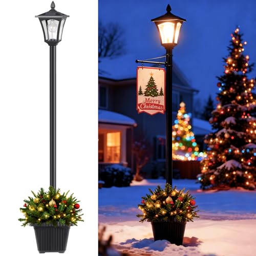 Mancra 72" Solar Lamp Post Light with Planter, Glass 60 Lumens Solar Lights Outdoor Waterproof Patio Lights Garden Decor, Warm White