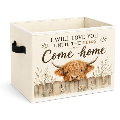 Highland Cow Storage Bin, Farmhouse Foldable Fabric Organizer Basket