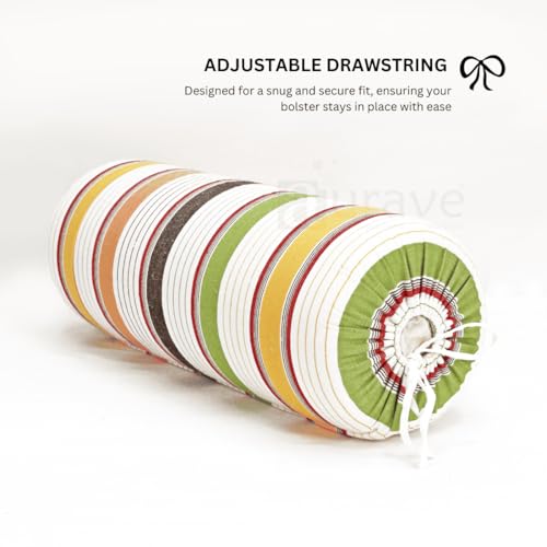 Image of AURAVE Cotton 144 TC Printed Bolster Cover with Drawstring Closure, Set of 2, Soft Breathable Durable Machine Washable for Sofa Bed & Home Decor, 15 inchx30 inch, Multi | Cover Only