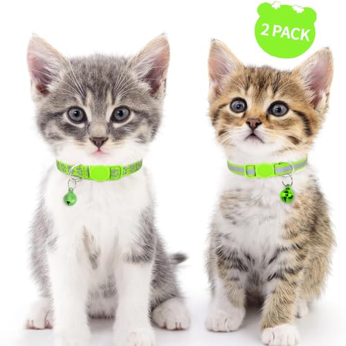 Image of Taglory 2 Pack Cat Collar with Bell, Breakaway Buckle and Reflective Strip | Adjustable 15-20 cm for 2-6 Months Cat, Quick Release Clip, Kitten and Adult Cats, Spare Collar Included, Indoor Outdoor Use