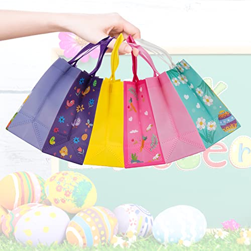 6 Stück Ostergeschenktüten mit Henkel, Wiederverwendbare Geschenktüte mit Hasen, Vliesstoff-Tragetaschen, Wasserdichte Ostertüte für Ostergeschenke, Ostertüten für Kinder Osterparty (22 x 23 x 11 cm)