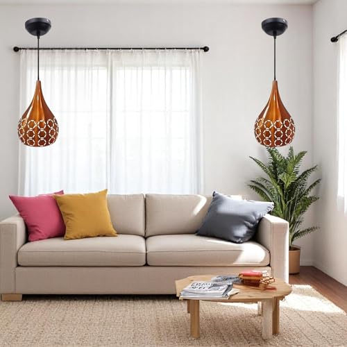 Image of GreyWings Modern OrangeDome Laser Cut Hanging Pendant Light for Ceiling - Aluminium, Drop, Antique Decor,(Bulb is not Included) Big Pack of 3