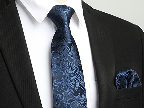 Image of Enlision Ties for Men Floral Tie Handkerchief Cufflinks Set Formal Flower Classic Mens Necktie & Pocket Square Wedding