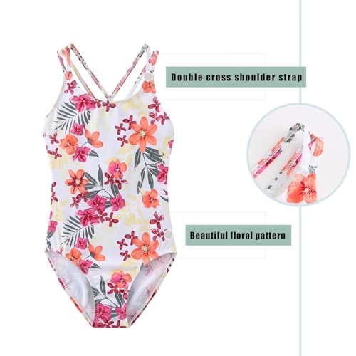 Image of Girls One Piece Swimsuits,Girls Bathing Suits with Adjustable Straps,Kids Hawaiian Floral Swimwear 3-16 Years