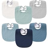Konssy 6-Pack Muslin Baby Bibs for Boys & Girls, Soft Cotton Absorbent Bandana Drool Bibs for Drooling & Teething