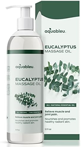 Aquableu Eucalyptus Massage Oil 100% Pure & All-Natural - Natural at-Home Massage Therapy, Soothes Skin & Muscles - Full Body Massage Oil – Sensual and Relaxing – for Men and Women 12 fl oz