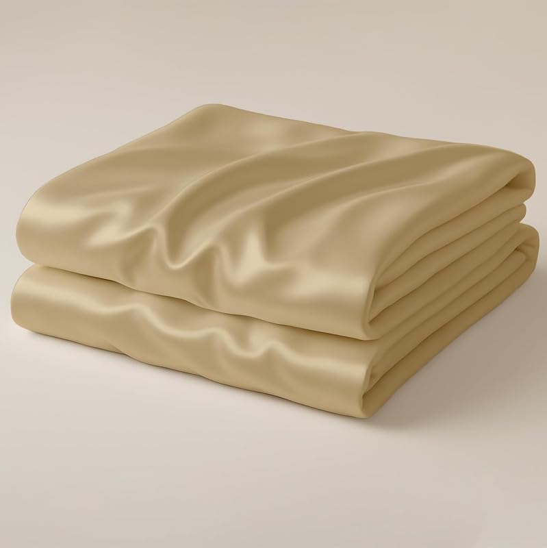 Image of Day Care-Luxury Satin Flat King Size (92x106 Inchs) Bedsheet|Ultra Soft Silky Smooth Touch|Breathable, Lightweight & Skin Friendly|Wrinkle Resistant|Beige
