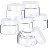 6 Pack 2 oz Plastic Pot Jars Round Clear Leak Proof Plastic Cosmetic Container Jars with White Lids for Travel Storage Make Up, Eye Shadow, Nails, Powder, Paint, Jewelry(2 oz)