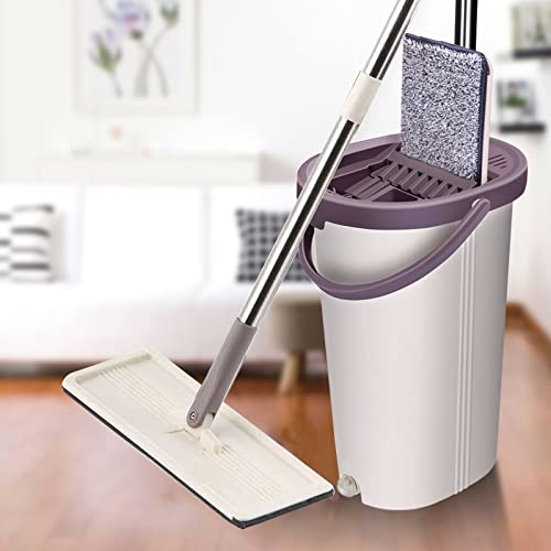 Mop z mikrofibry Ściśnij płaski mop z wiaderkiem Magiczne samoczyszczące wiadro do mycia podłóg Hands Free wyżymaż Mop płaski mop (kolor: Khaki)