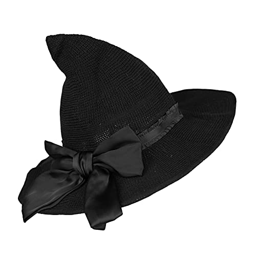 XGOPTS Halloween Witch Hats for Women with Stars Roses Floral Hat Cosplay Costume Accessories Knitted Cap for Decoration Wizard Hat Handmade Crochet Hat Floppy Brim Hat - Image 2