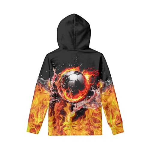 Image of WELLFLYHOM Fire Soccer Hoodies 11-13 Boys Graphic Hooded Sweatshirt Kids Long Sleeve Pullover Top Football Fall Clothes Sweater Shirts Workout Sport Hoodie Activewear Jumpers Outfits
