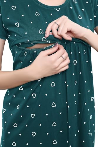 Image of TIGYWIGY Women's Cotton Printed Knee Length Maternity /Feeding /Nursing Nighty