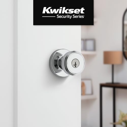 Image of Kwikset Maven Front Door Knob with Lock and Key, SmartKey, Polished Chrome