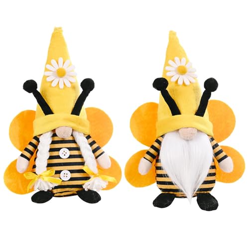 ZMCVOE 2er Set Bienen Wichtel Frühling Sonnenblume Biene Wichtel Schöner Bienenfestwichtel Weiche Wichtel-Figur Bienenelfen für Home Kitchen Farmhouse Decor Festliche Geschenk