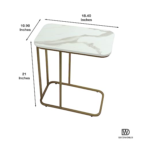 Image of DECOWORLD|| Metal Side Table with Marble Finish Wooden Top for Living Room, Sofa or Bed Side Stand