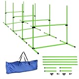 PawHut Agility Set Hunde 4-teiliges höhenverstellbar Agility-Ausrüstung Sprungstangen-Set Steckhürdenset mit 4 Hürden Tragetasche Koordinationstraining Sprungstangen-Set für Spiele Training