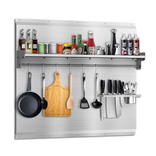 VENFAN 30x30 Stainless Steel Stove Backsplash Range Backsplash with Shelf & Knife Holder Kitchen Wall Splash Guard with Pre-Drilled for Easy Installation & Easy Clean