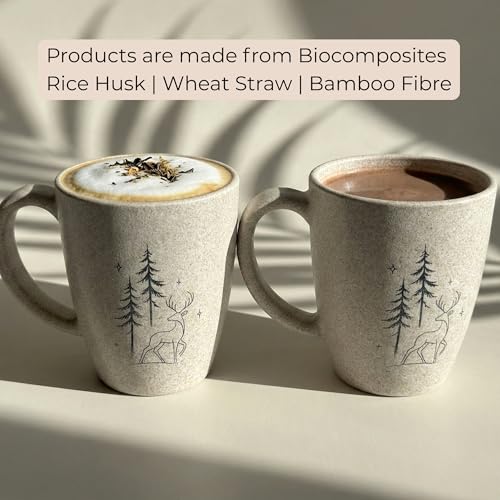Image of Mahaware Ecohome Coffee Mug Set of 2, 300 ml, Biocomposite Rice Husk & Bamboo Fibers, Microwave Safe Coffee Cup, Matte Finish Reusable Mugs, Rakhi Gift for Brother & Sister, Rakshabandhan Gift